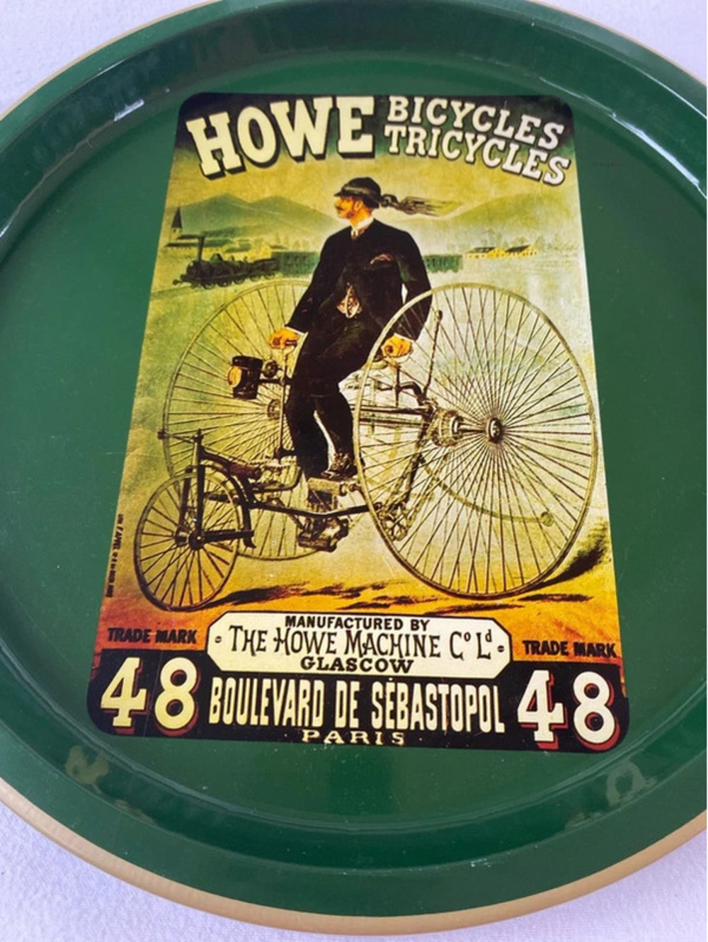 Vintage Nevco Tin Tray Howe Bicycles Tricycles Bike Advertisement 12½"